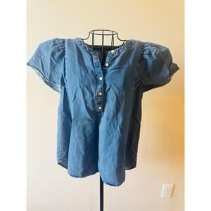 LOFT jean button blouse Butterfly Sleeve Flowy Top size XS